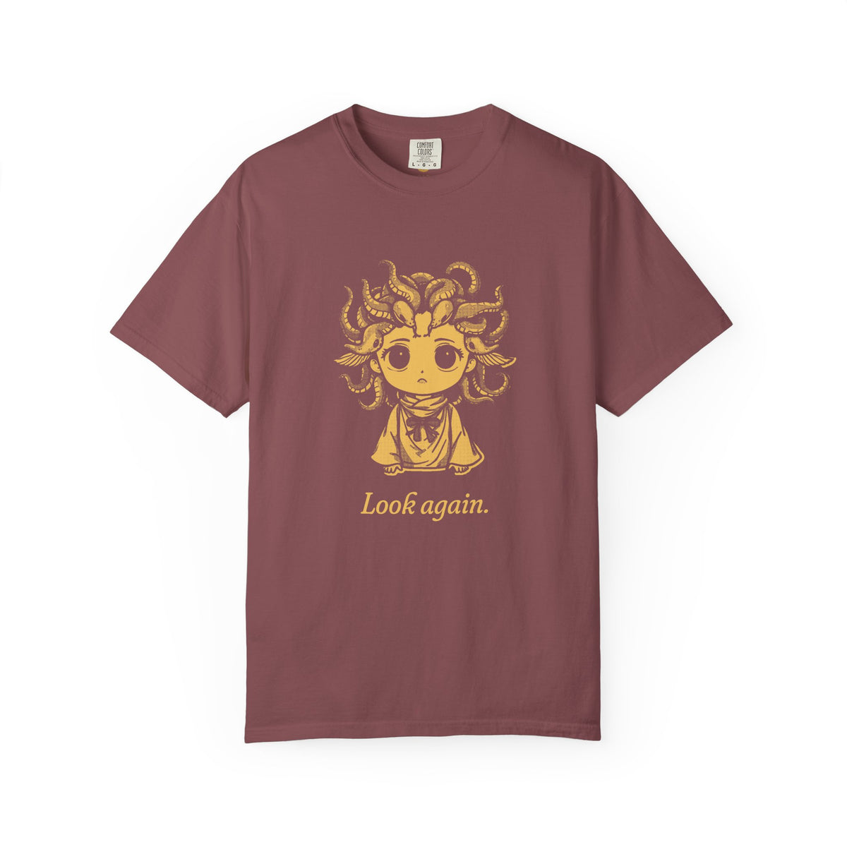 Medusa · “Look again.” — Garment-Dyed One-Ink Tee