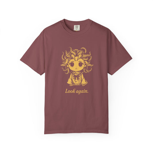 Medusa · “Look again.” — Garment-Dyed One-Ink Tee