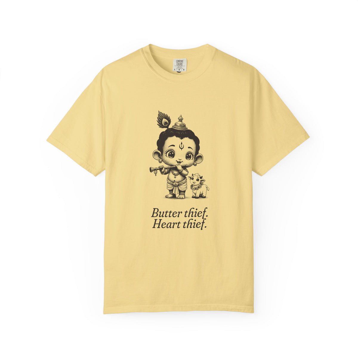 Krishna · “Butter thief. Heart thief.” — Garment-Dyed One-Ink Tee
