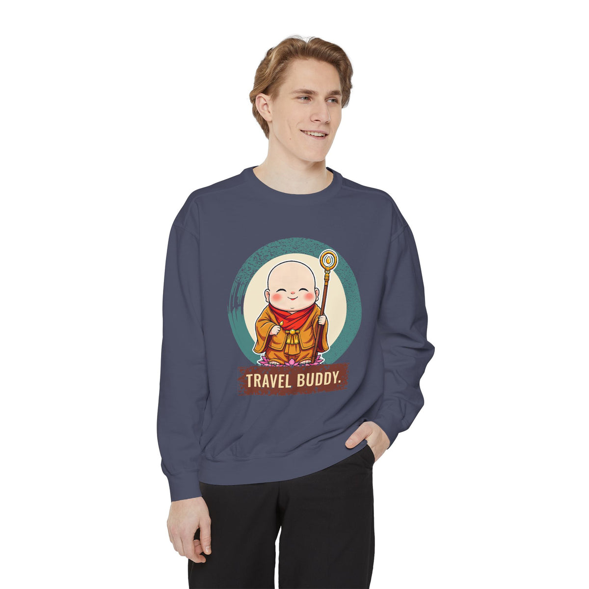 Jizō · “Travel buddy.” — Garment-Dyed Sweatshirt