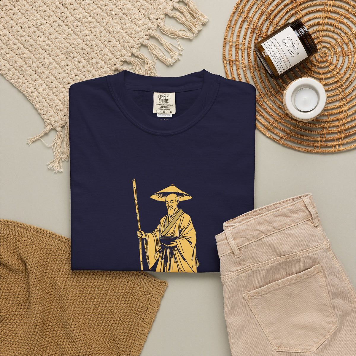 Kōbō Daishi · “Never walking alone.” — Garment-Dyed One-Ink Tee