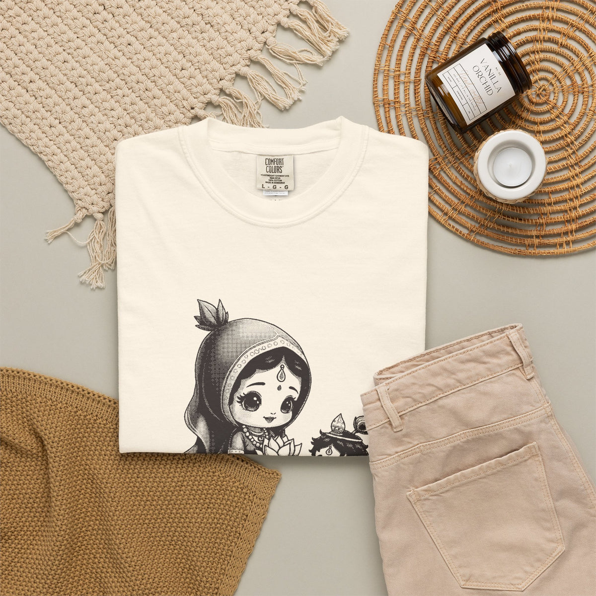 Radha · “Her name comes first.” — Garment-Dyed One-Ink Tee
