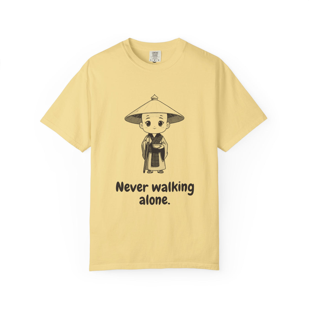 Kōbō Daishi · “Never walking alone.” — Garment-Dyed One-Ink Tee