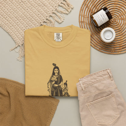 Radha · “Her name comes first.” — Garment-Dyed One-Ink Tee