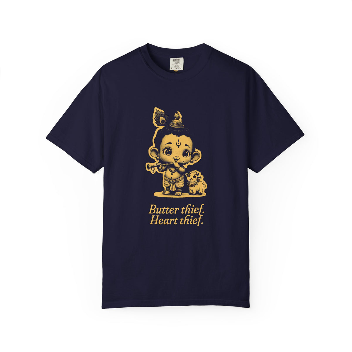 Krishna · “Butter thief. Heart thief.” — Garment-Dyed One-Ink Tee