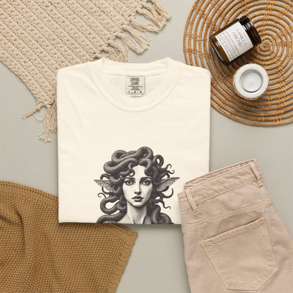 Medusa · “Look again.” — Garment-Dyed One-Ink Tee