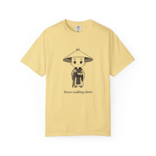 Kōbō Daishi · “Never walking alone.” — Garment-Dyed One-Ink Tee
