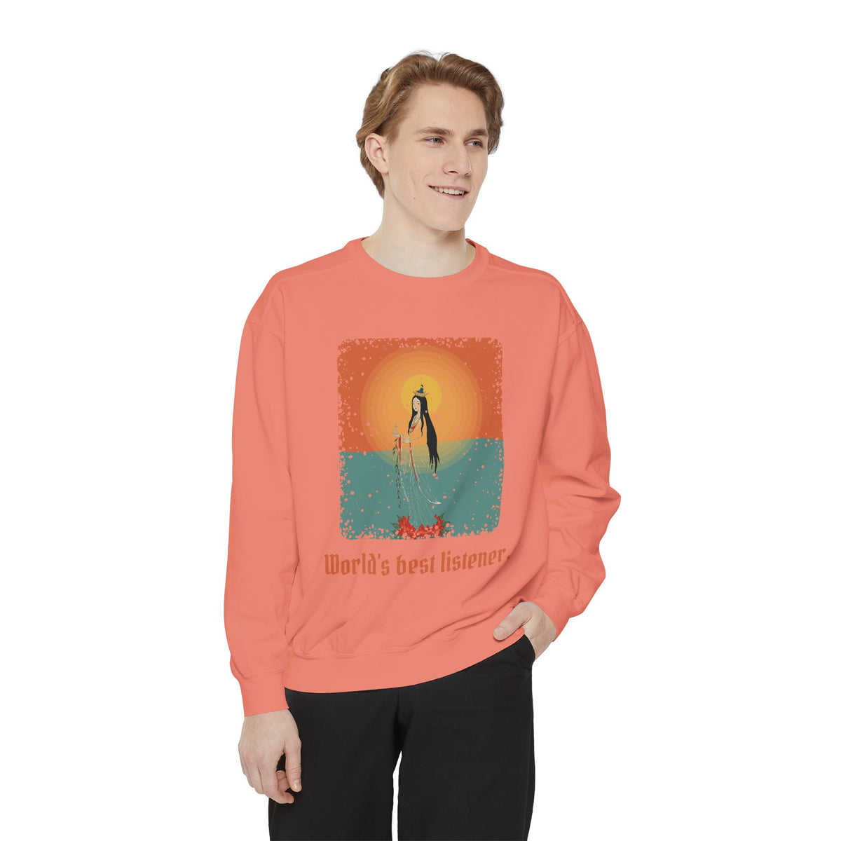 Guanyin · “World's best listener.” — Garment-Dyed Sweatshirt