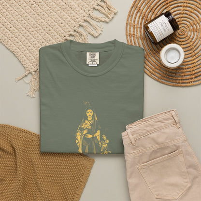 Radha · “Her name comes first.” — Garment-Dyed One-Ink Tee