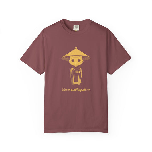 Kōbō Daishi · “Never walking alone.” — Garment-Dyed One-Ink Tee