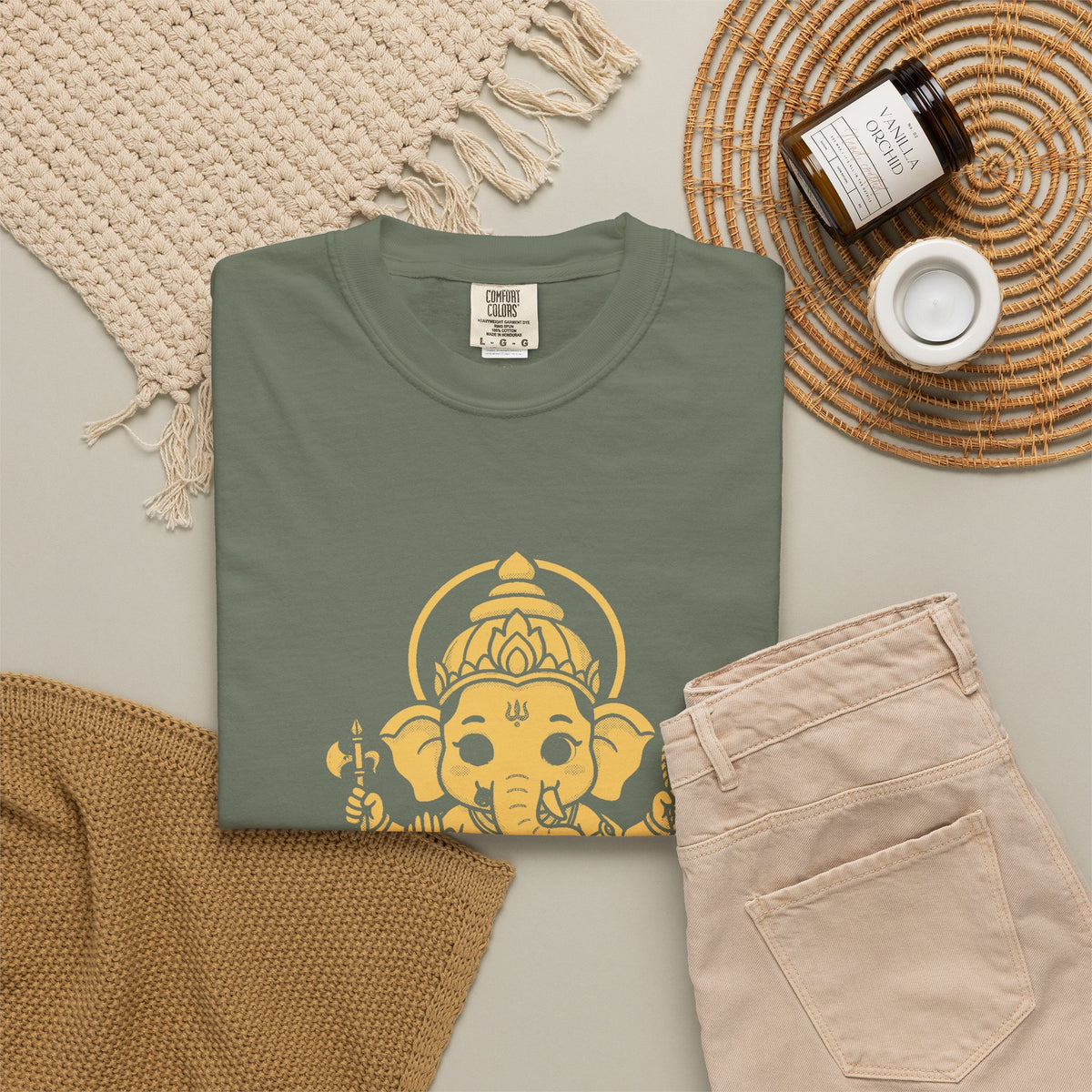 Ganesha · “First things first.” — Garment-Dyed One-Ink Tee