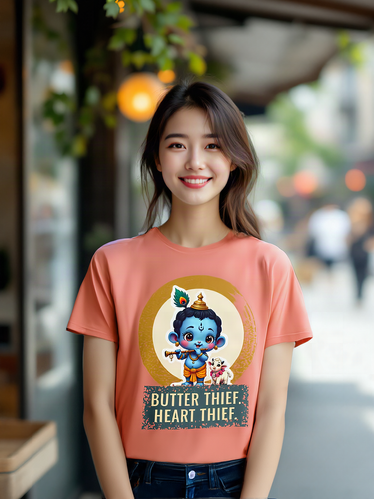 Mockup: AI-generated photo of the design worn by a model. The real shirt is printed to order; colours may vary slightly.
