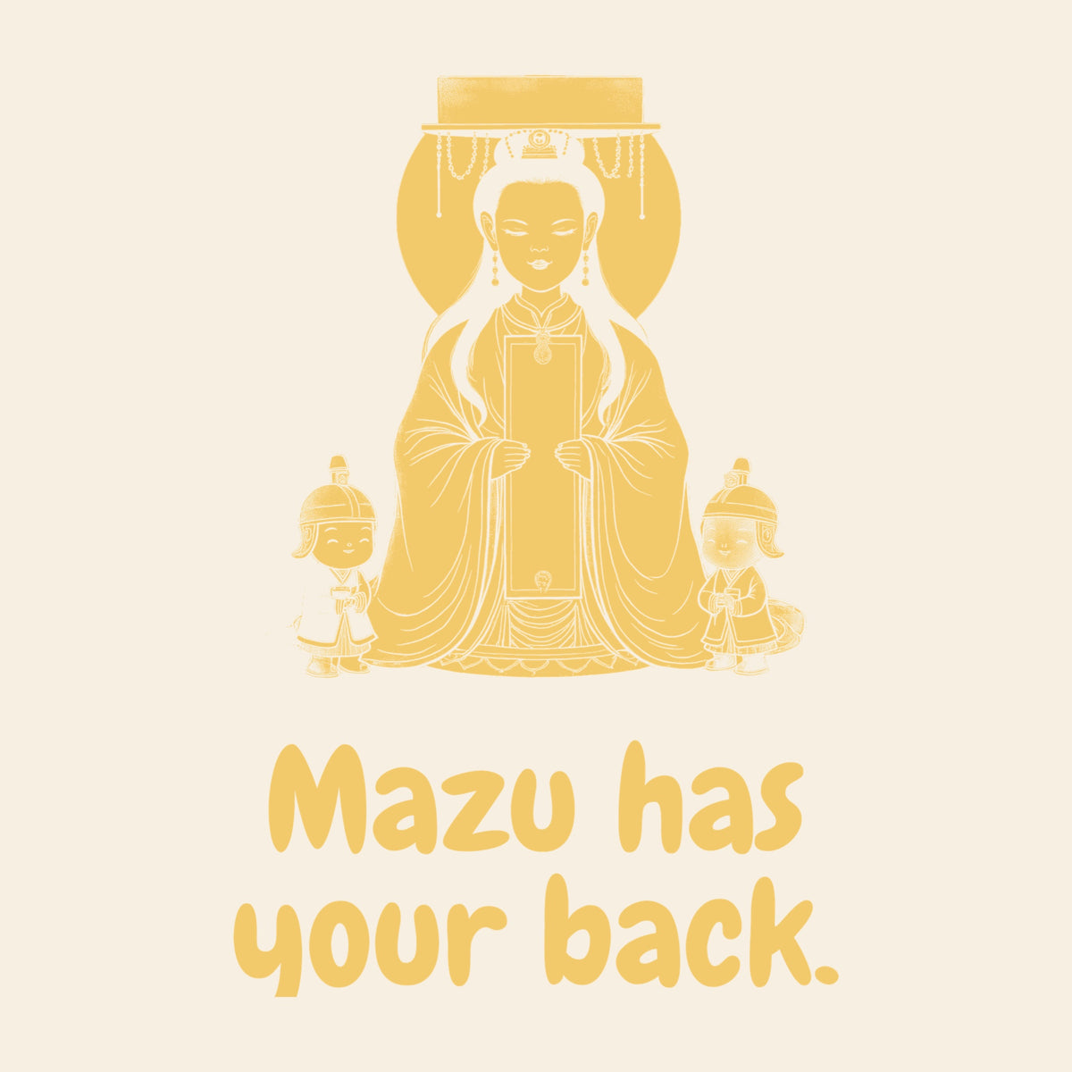 Design card: Mazu, “Mazu has your back.”