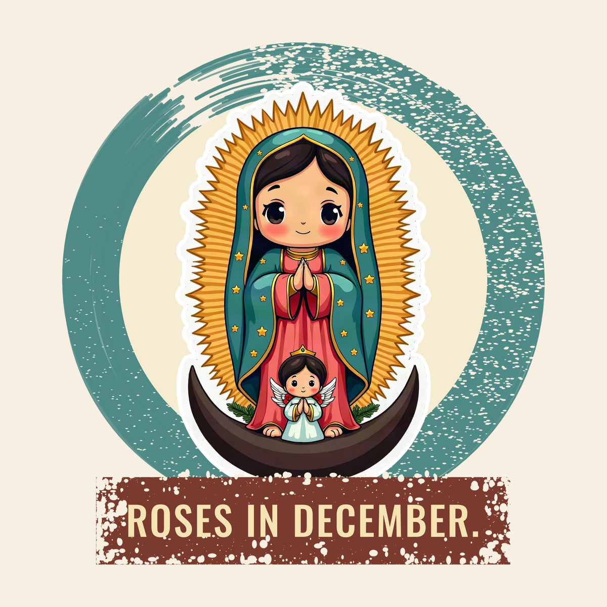 Design card: Our Lady of Guadalupe, “Roses in December.”