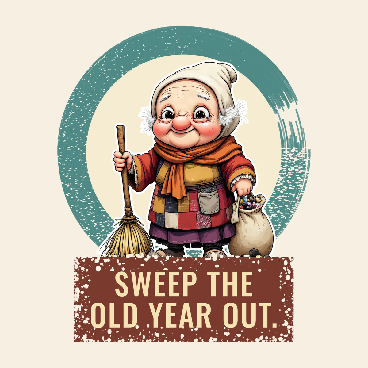 Design card: La Befana, “Sweep the old year out.”