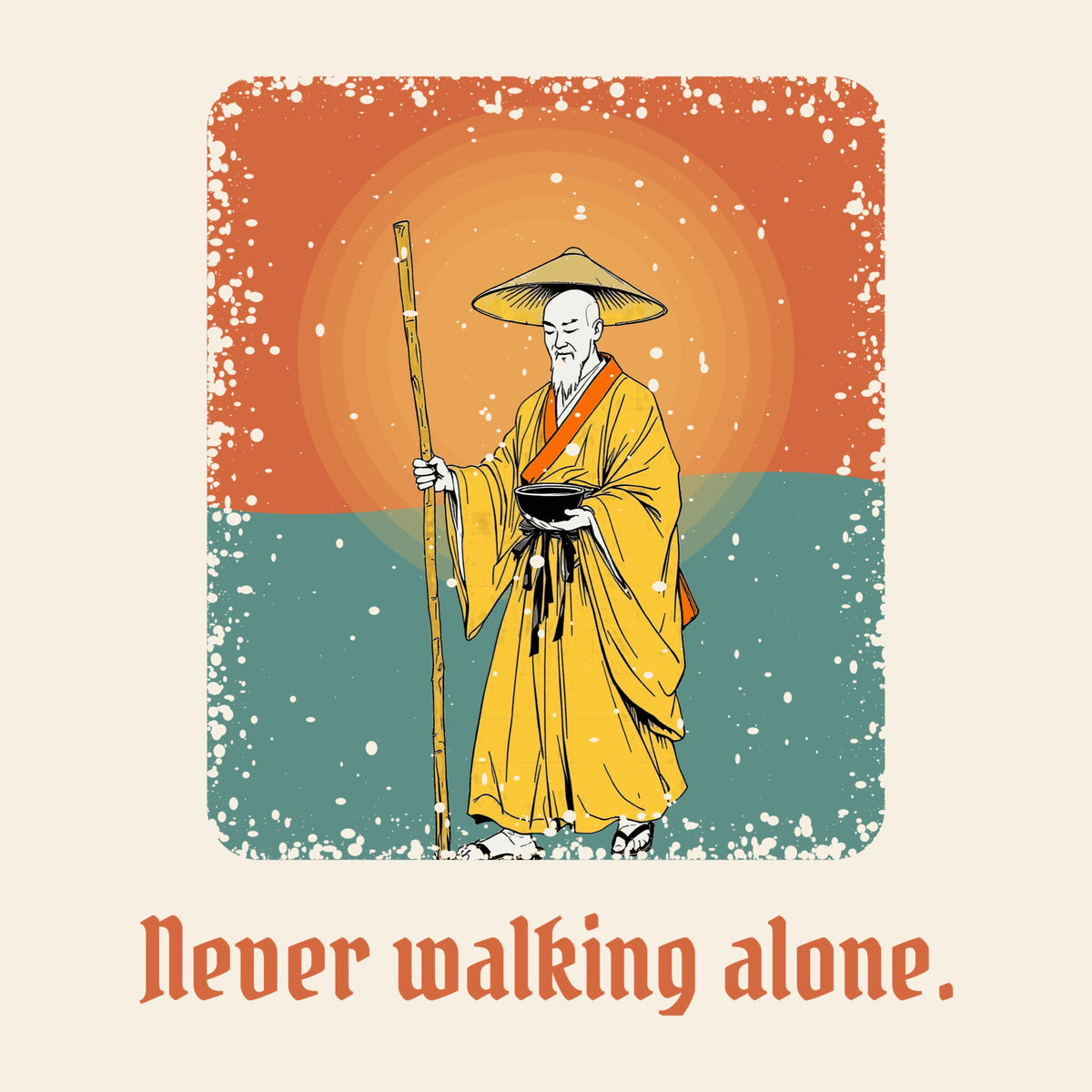 Design card: Kōbō Daishi, “Never walking alone.”