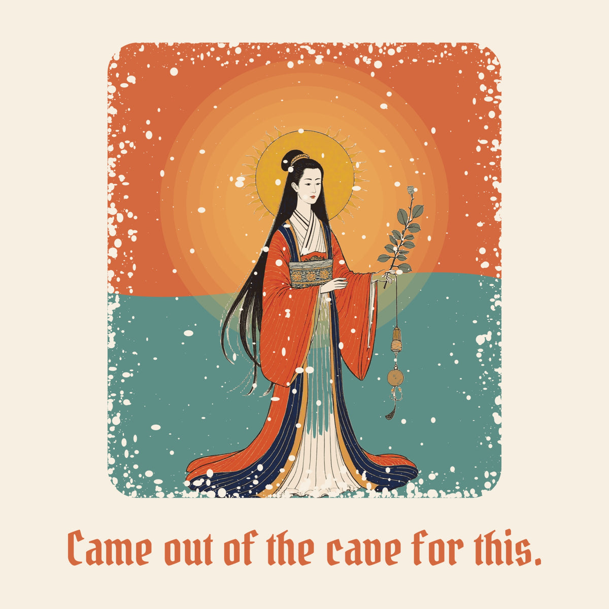 Design card: Amaterasu, “Came out of the cave for this.”