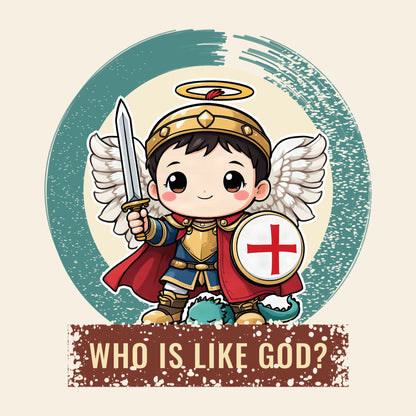 Design card: St Michael the Archangel, “Who is like God?”