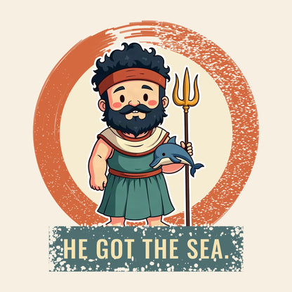 Design card: Poseidon, “He got the sea.”