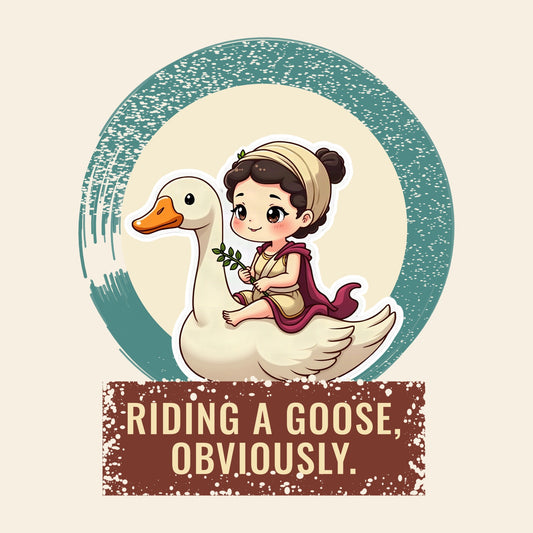 Design card: Aphrodite, “Riding a goose, obviously.”