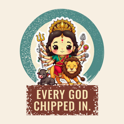 Design card: Durga, “Every god chipped in.”