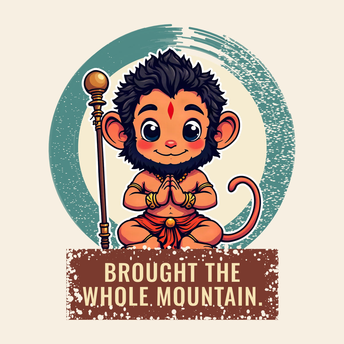 Design card: Hanuman, “Brought the whole mountain.”
