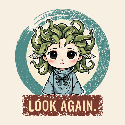 Design card: Medusa, “Look again.”