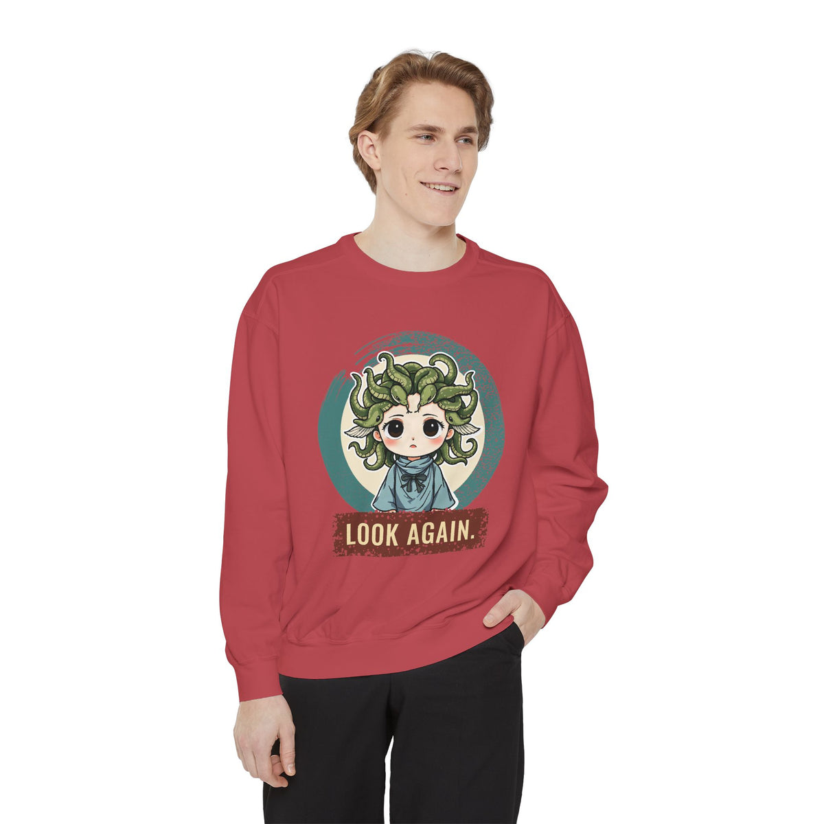 Medusa · “Look again.” — Garment-Dyed Sweatshirt