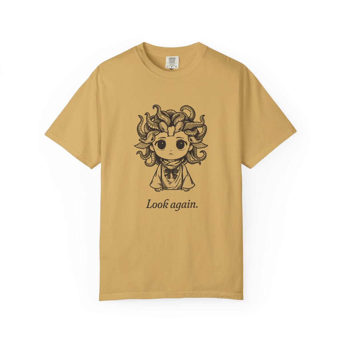 Medusa · “Look again.” — Garment-Dyed One-Ink Tee