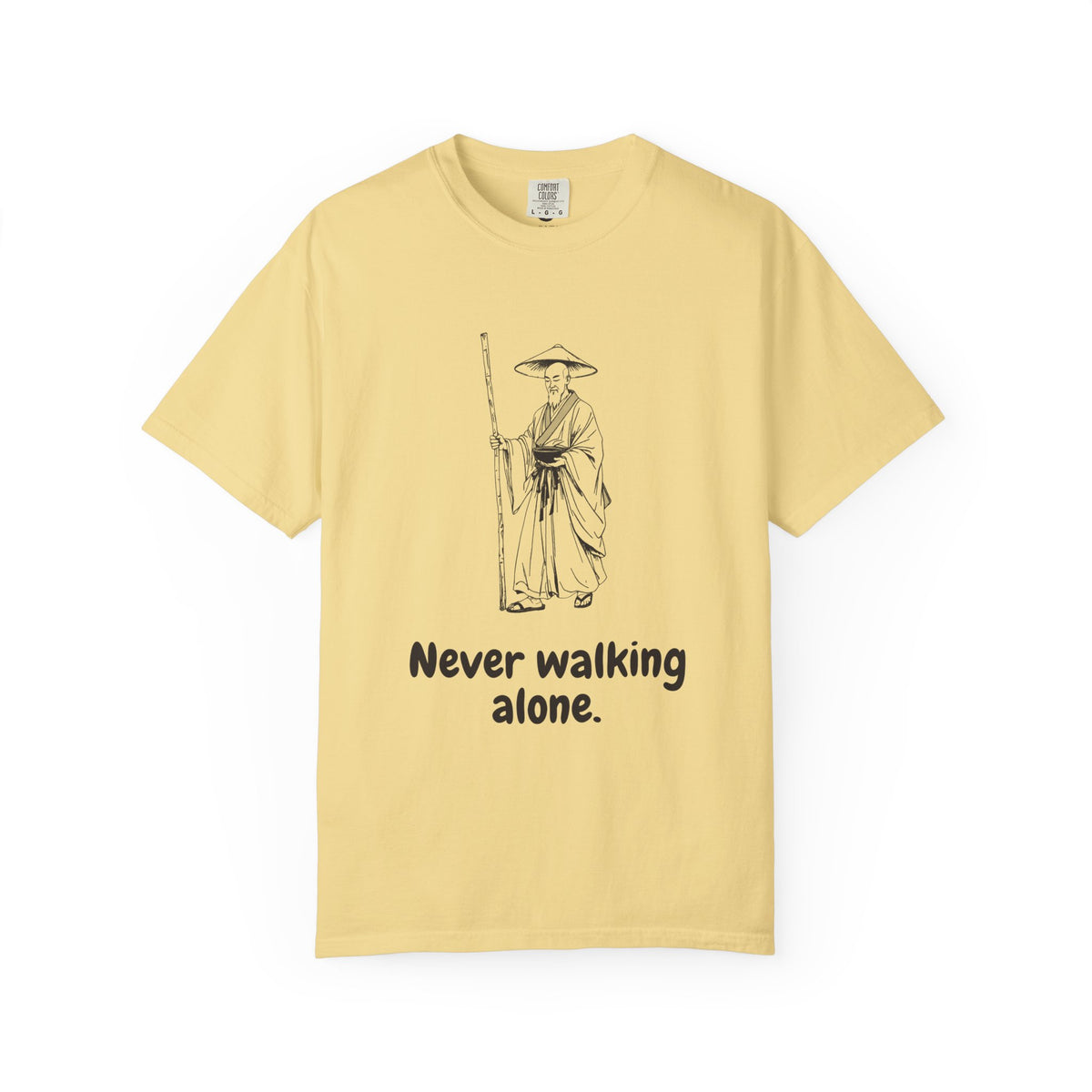 Kōbō Daishi · “Never walking alone.” — Garment-Dyed One-Ink Tee