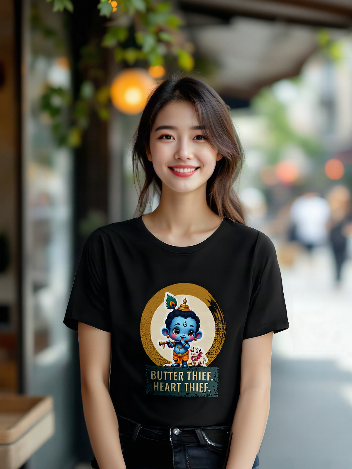 Mockup: AI-generated photo of the design worn by a model. The real shirt is printed to order; colours may vary slightly.