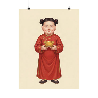 Jinbao Tongzi: Gold Ingot in Both Hands — Art Print