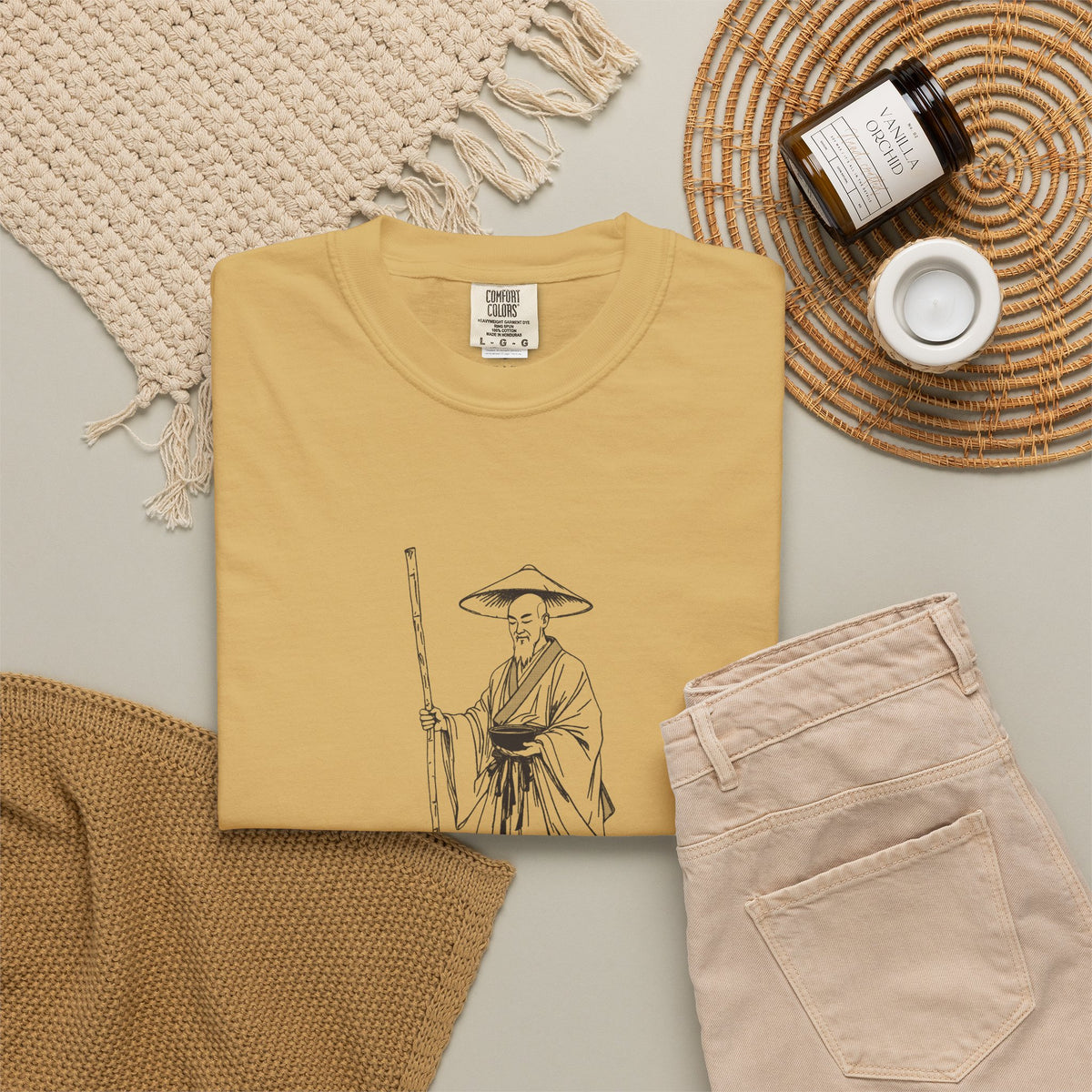 Kōbō Daishi · “Never walking alone.” — Garment-Dyed One-Ink Tee