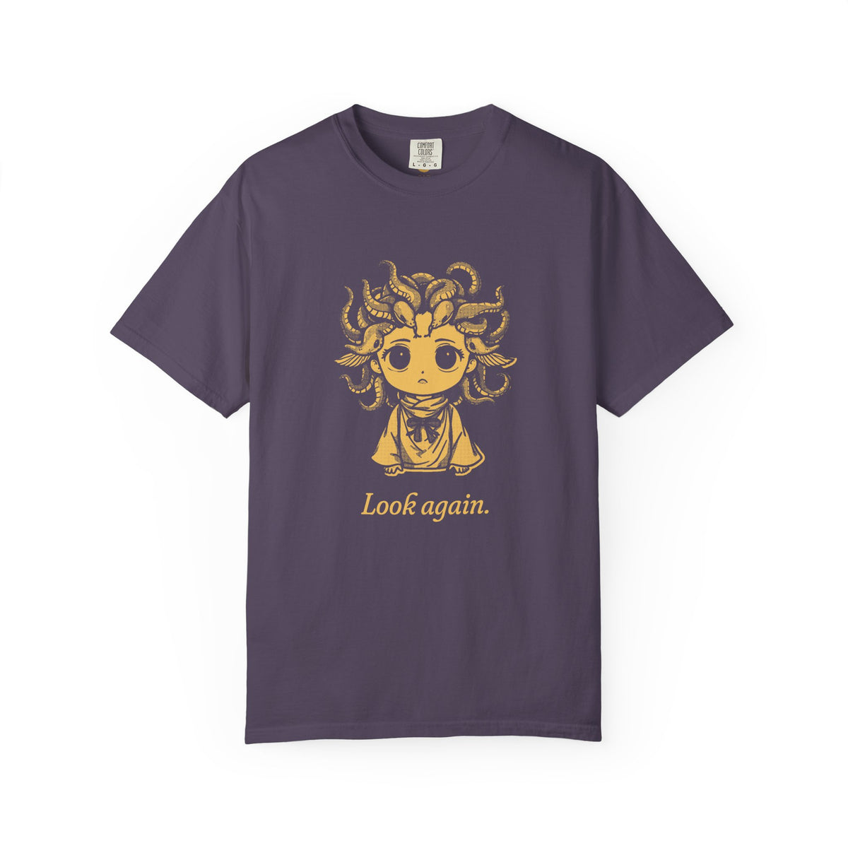 Medusa · “Look again.” — Garment-Dyed One-Ink Tee