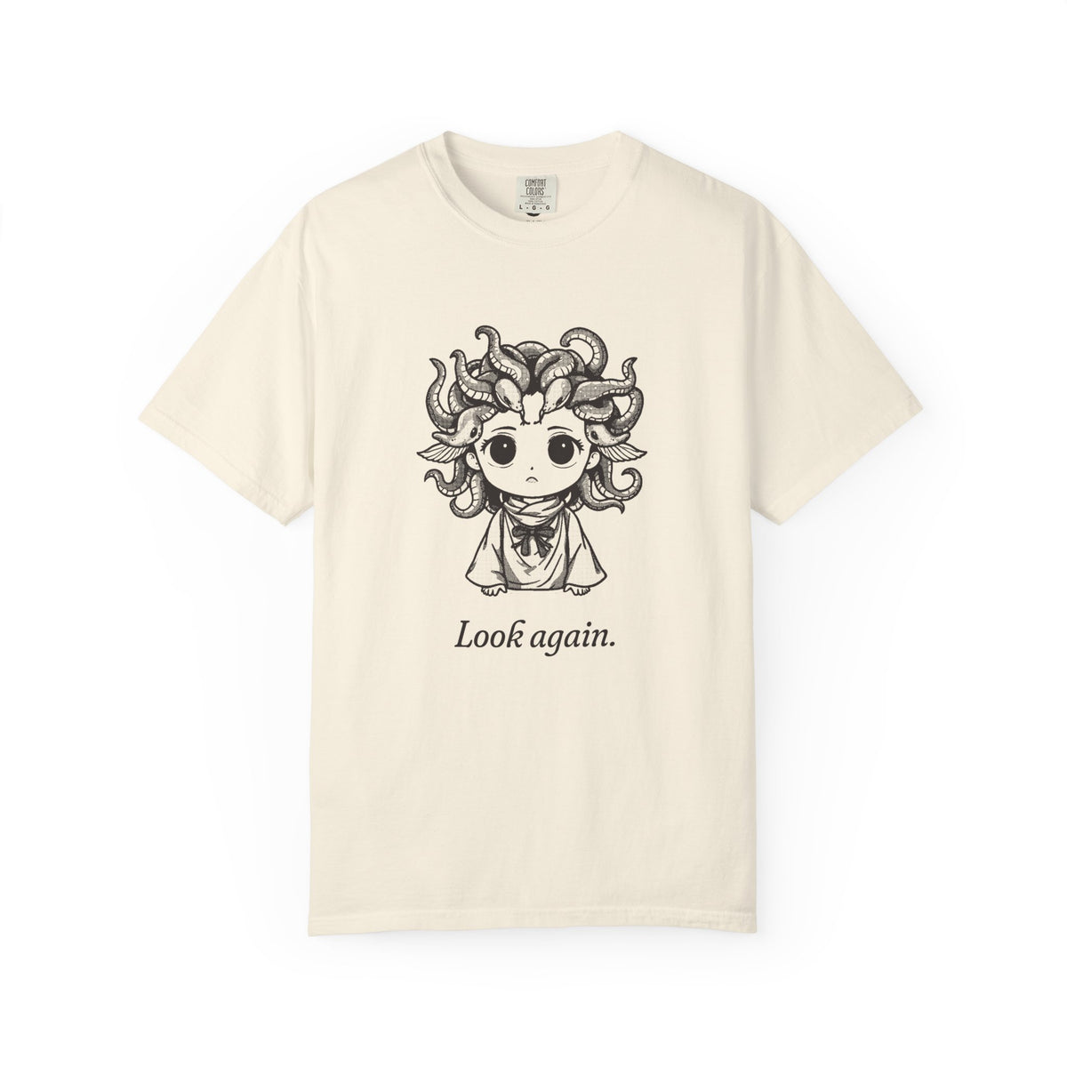 Medusa · “Look again.” — Garment-Dyed One-Ink Tee