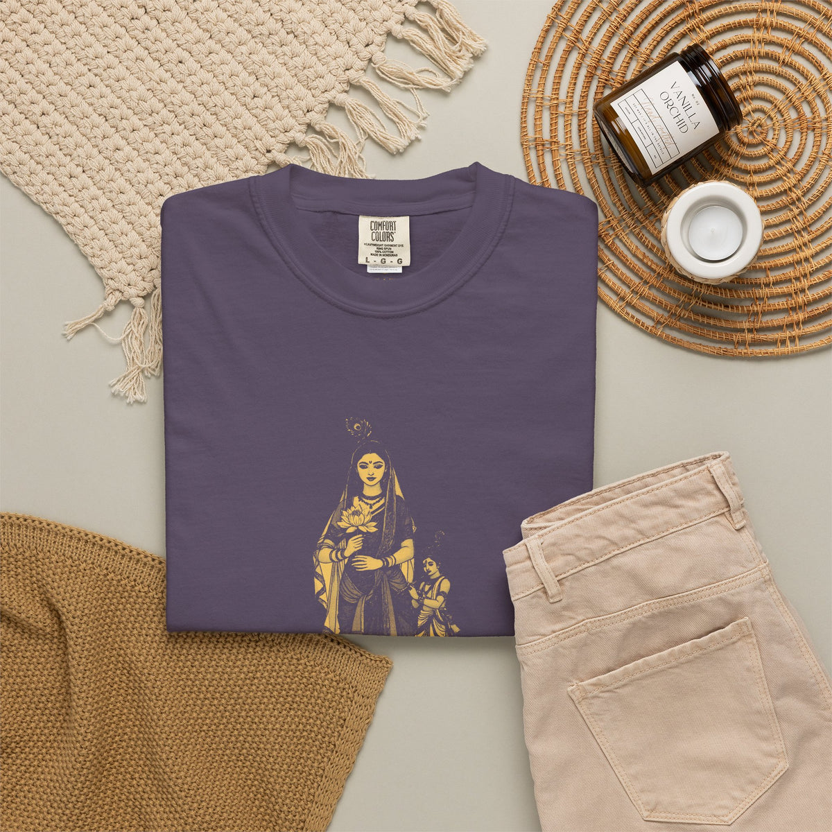 Radha · “Her name comes first.” — Garment-Dyed One-Ink Tee