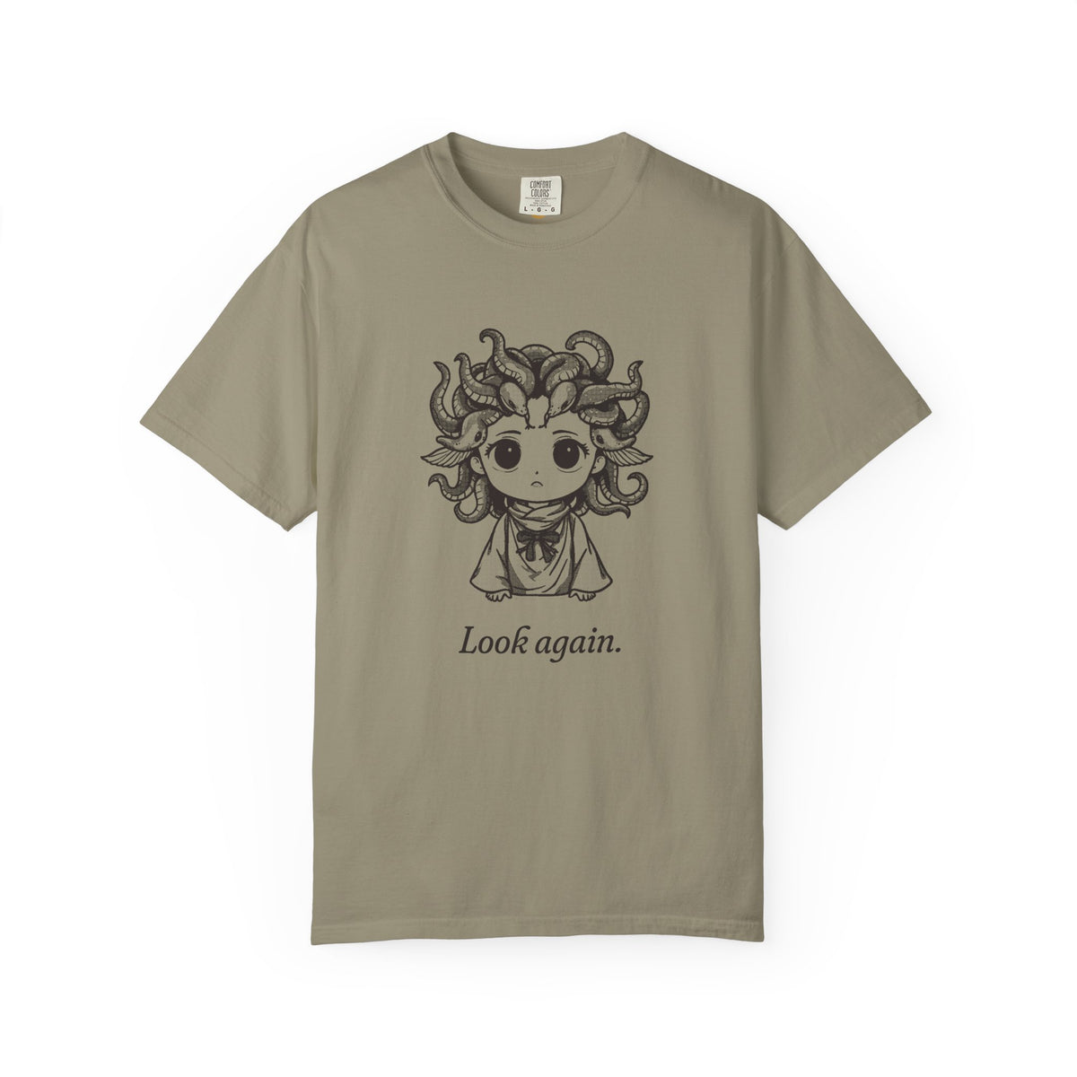Medusa · “Look again.” — Garment-Dyed One-Ink Tee