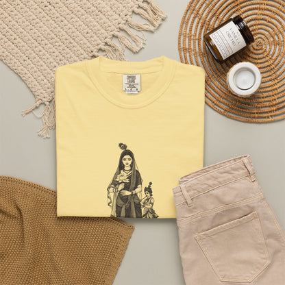 Radha · “Her name comes first.” — Garment-Dyed One-Ink Tee