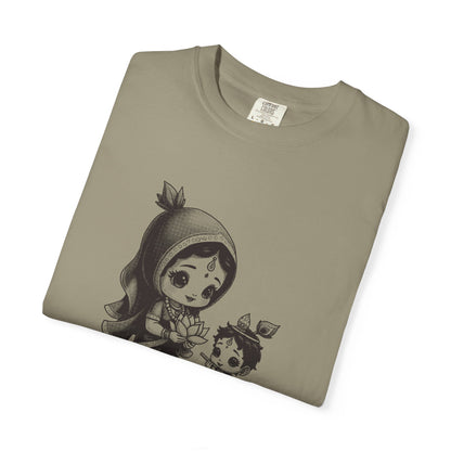 Radha · “Her name comes first.” — Garment-Dyed One-Ink Tee
