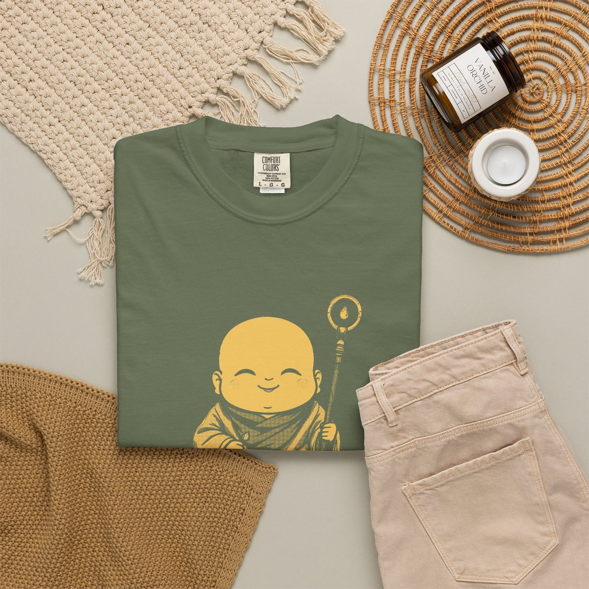 Jizō · “Travel buddy.” — Garment-Dyed One-Ink Tee