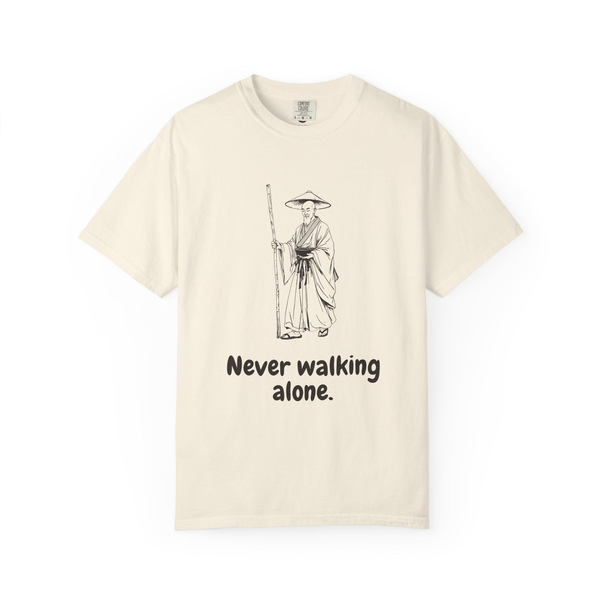 Kōbō Daishi · “Never walking alone.” — Garment-Dyed One-Ink Tee