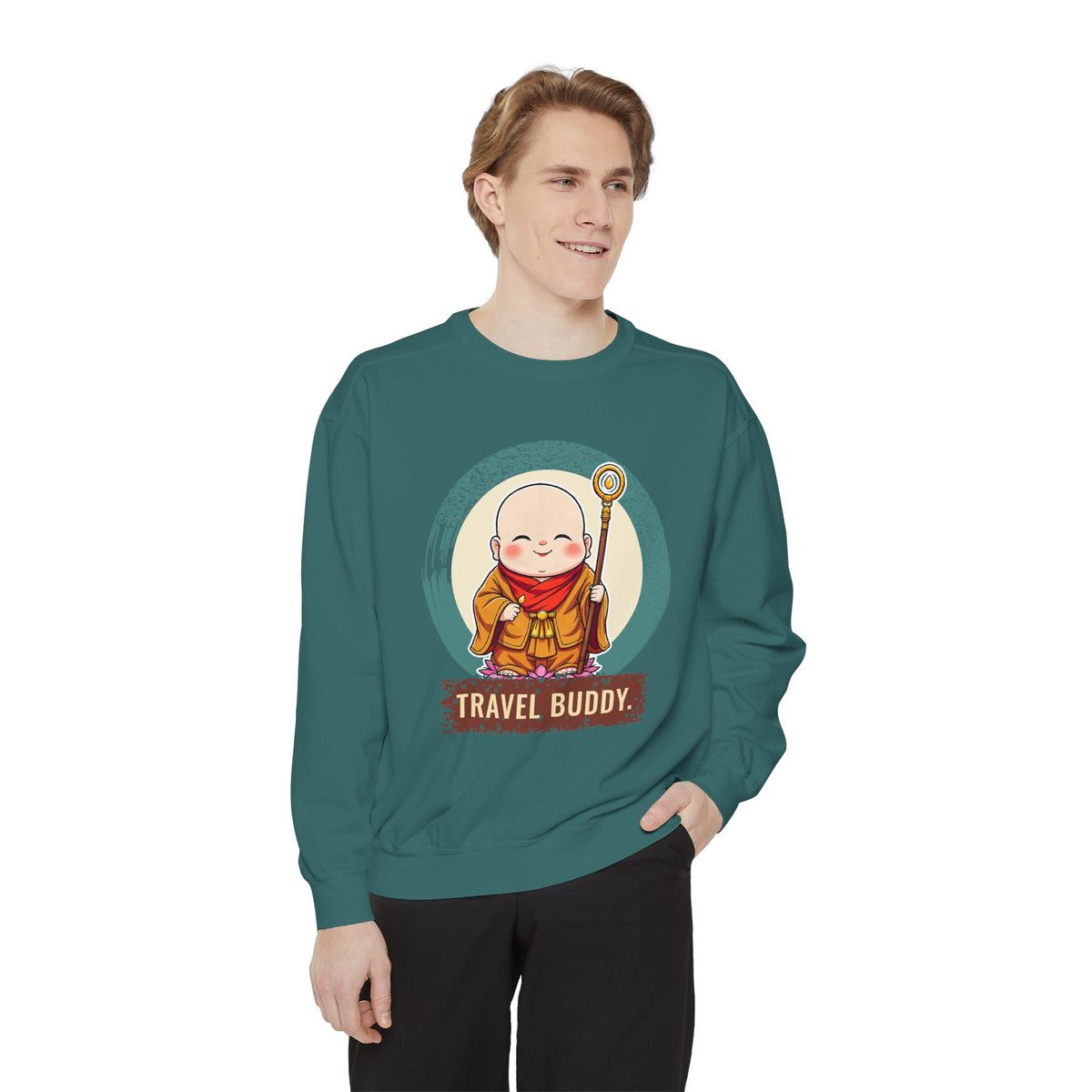 Jizō · “Travel buddy.” — Garment-Dyed Sweatshirt