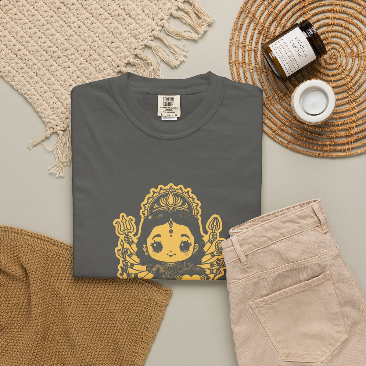 Durga · “Every god chipped in.” — Garment-Dyed One-Ink Tee