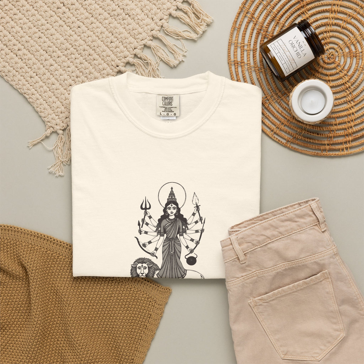 Durga · “Every god chipped in.” — Garment-Dyed One-Ink Tee