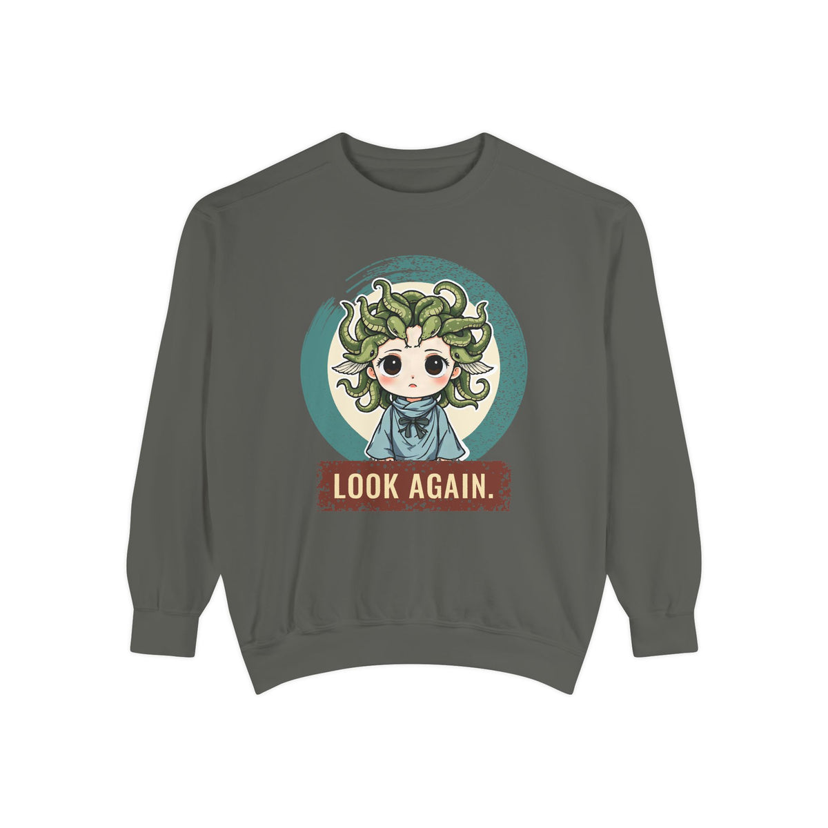 Medusa · “Look again.” — Garment-Dyed Sweatshirt