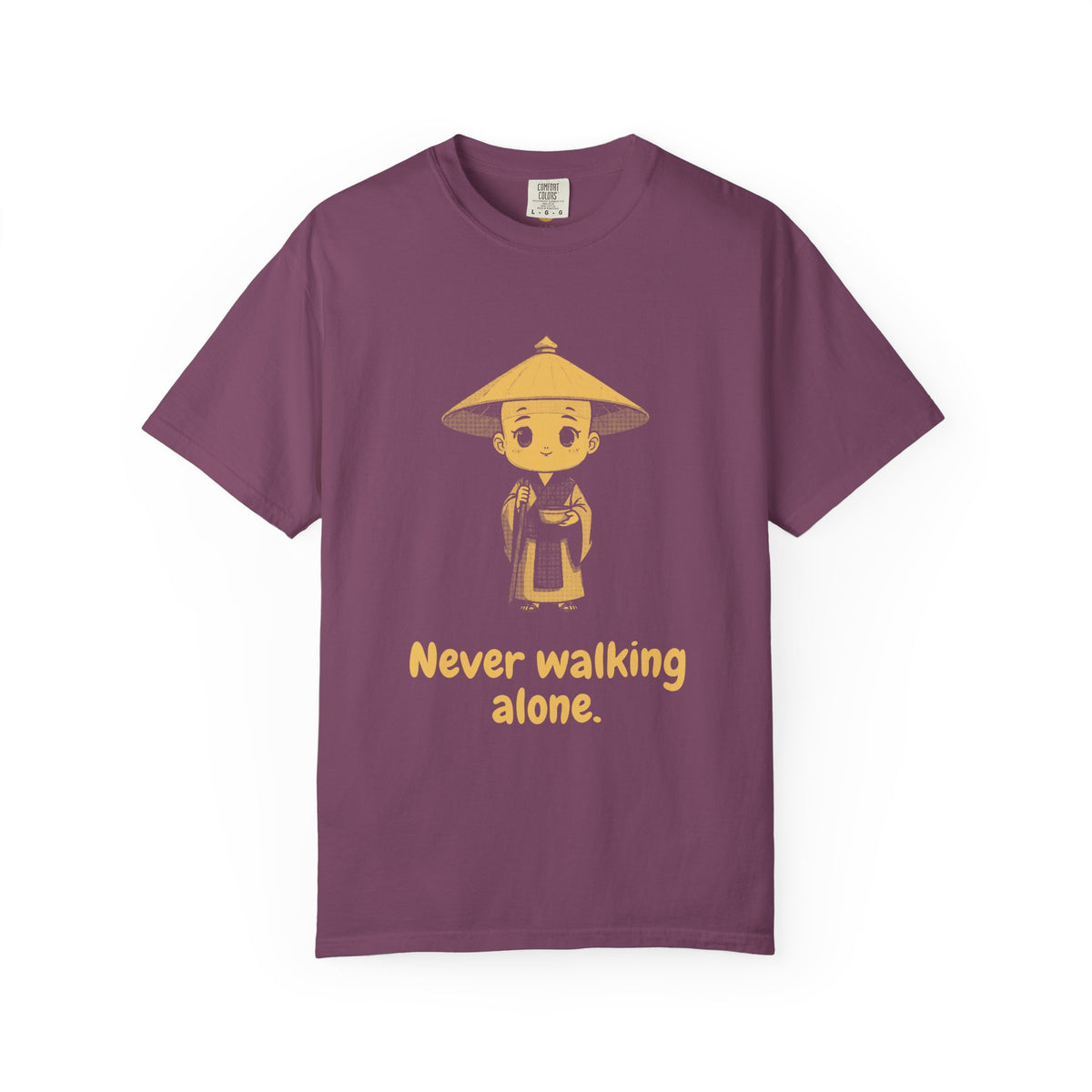 Kōbō Daishi · “Never walking alone.” — Garment-Dyed One-Ink Tee