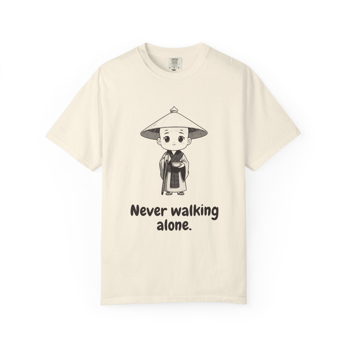 Kōbō Daishi · “Never walking alone.” — Garment-Dyed One-Ink Tee