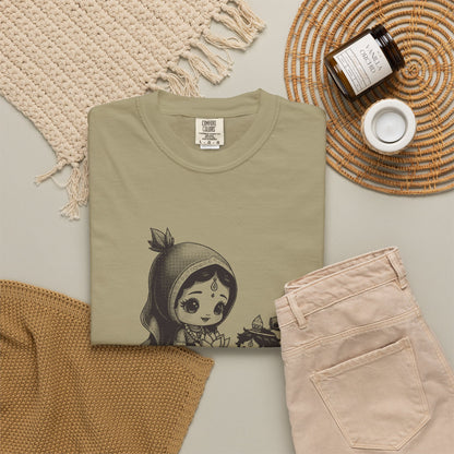Radha · “Her name comes first.” — Garment-Dyed One-Ink Tee