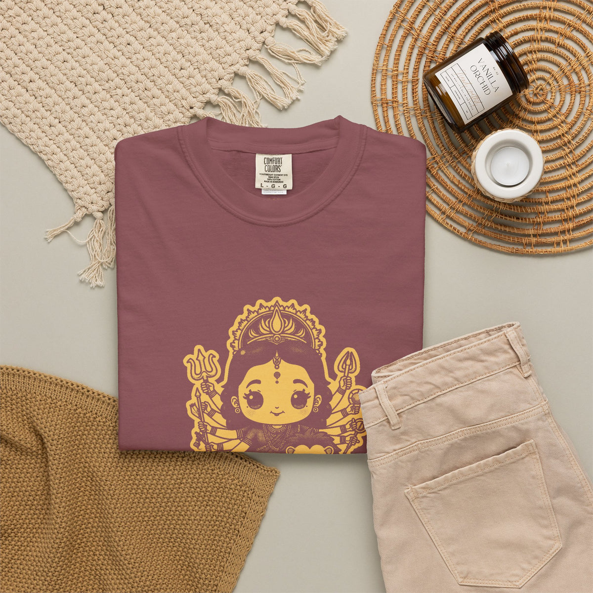 Durga · “Every god chipped in.” — Garment-Dyed One-Ink Tee