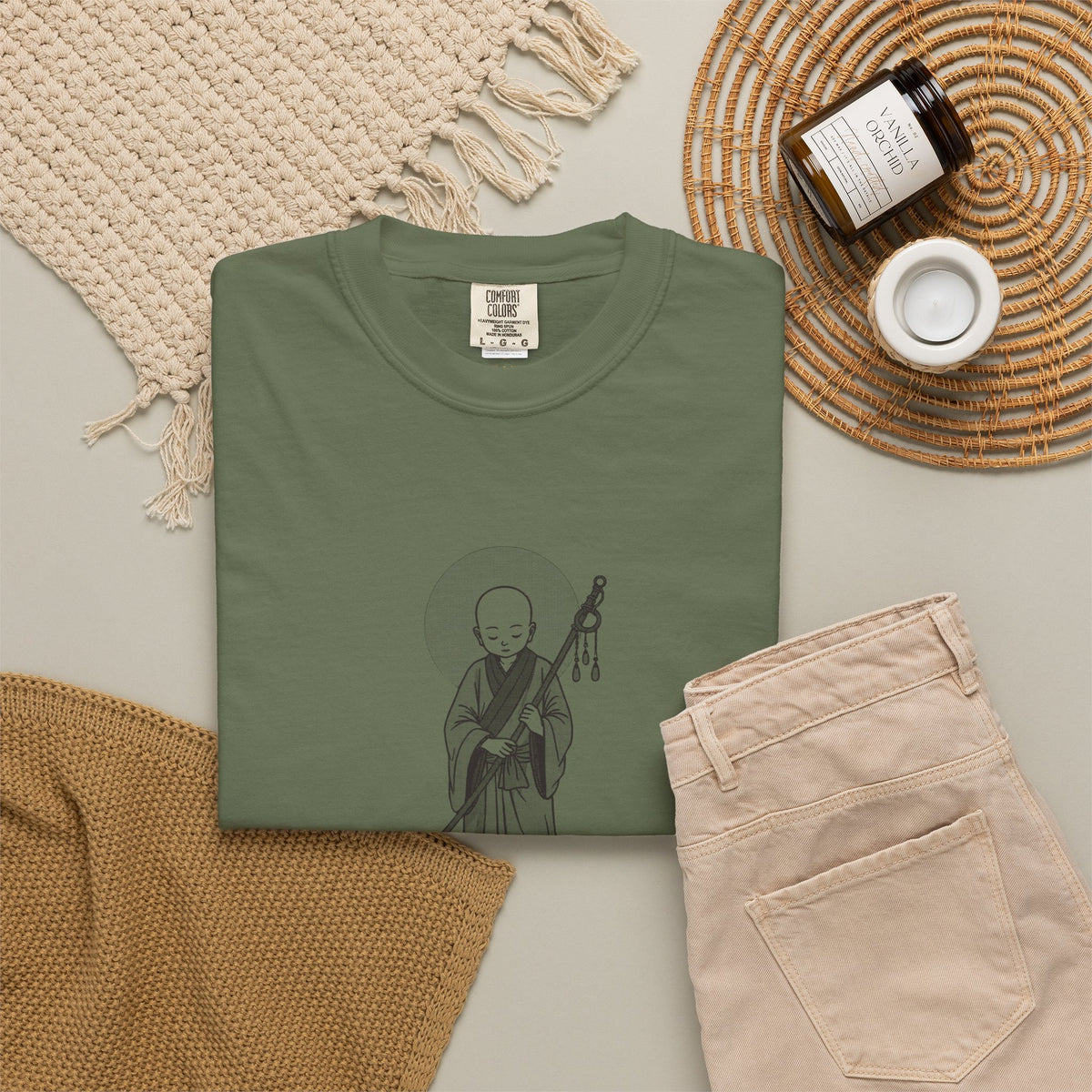 Jizō · “Travel buddy.” — Garment-Dyed One-Ink Tee